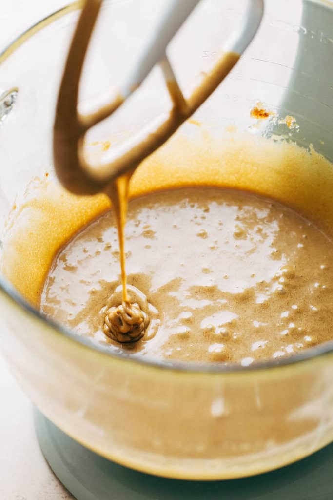 a bowl of cookie dough wet ingredients