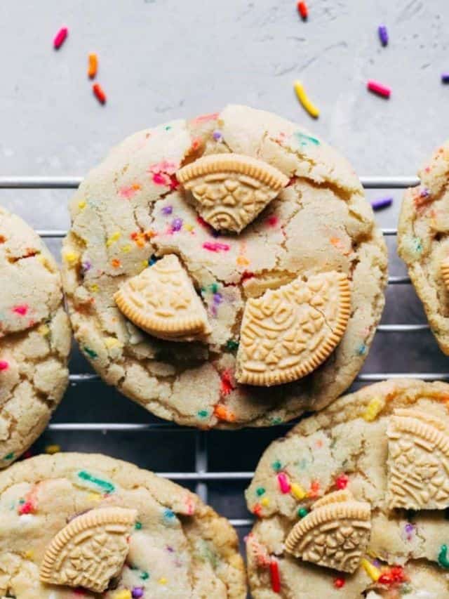 close up on golden birthday cookies
